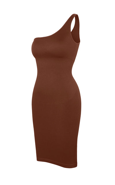 One Shoulder Shapewear Dress 2394 BROWN / 3XL/4XL One Shoulder Shapewear Dress 2394 BROWN / 3XL/4XL