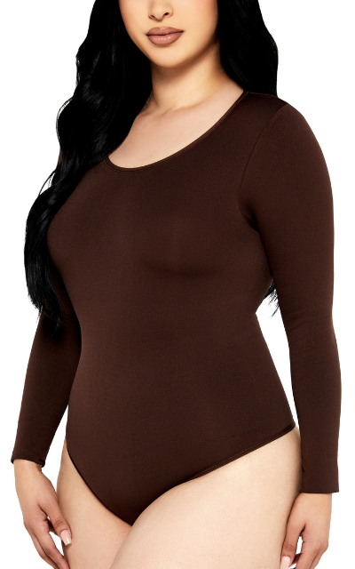 Women's Plus Size Snatched Long Sleeve bodysuit Shapewear- Nude - Curvy  Sense